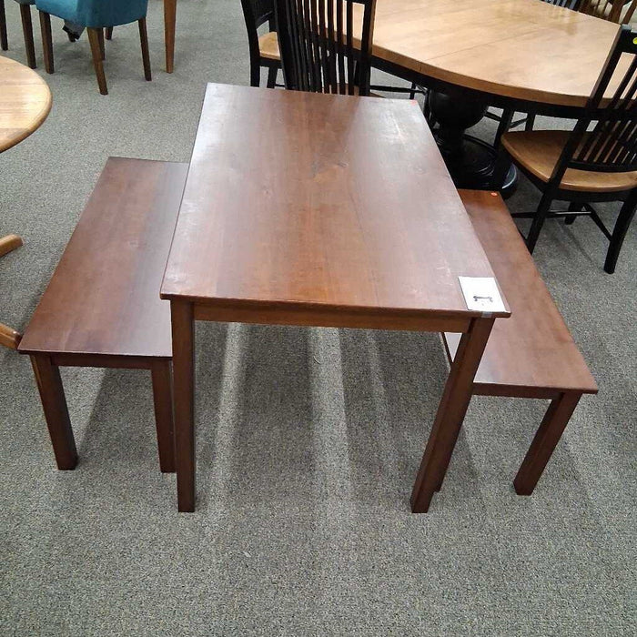 Small Wood Table w/ 2 Benches