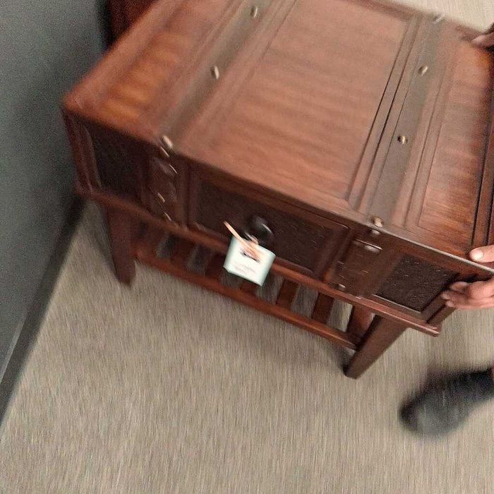 Leather Strapped End Table w/ Dwr