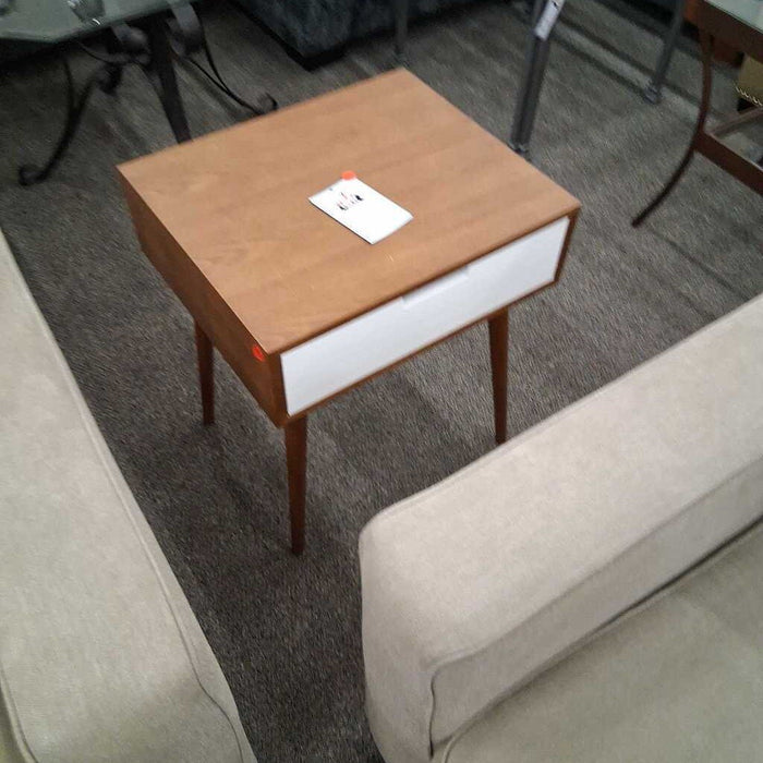 White MCM End Table w/ White Dwr