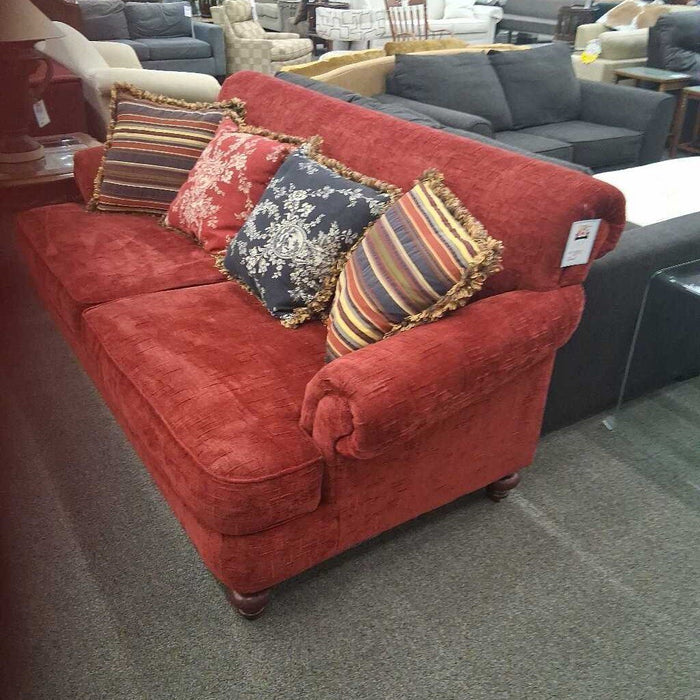 Klaussner Red Fabric Sofa w/ Pillows