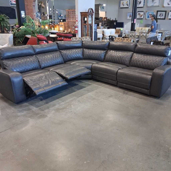 5 Pc Gray Leather Pwr Secional