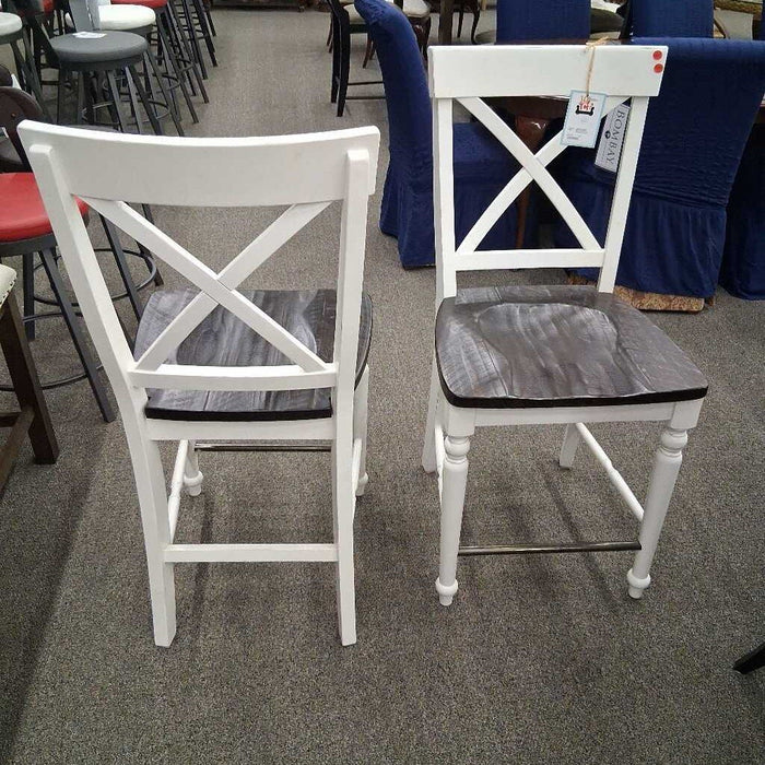 Pair of White & Wood Barstools