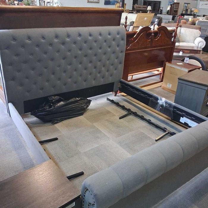 E. King Gray Tufted Bed Frame