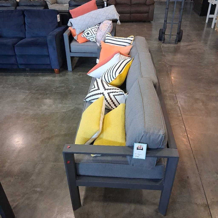 Gray Fabric Metal Patio Sofa
