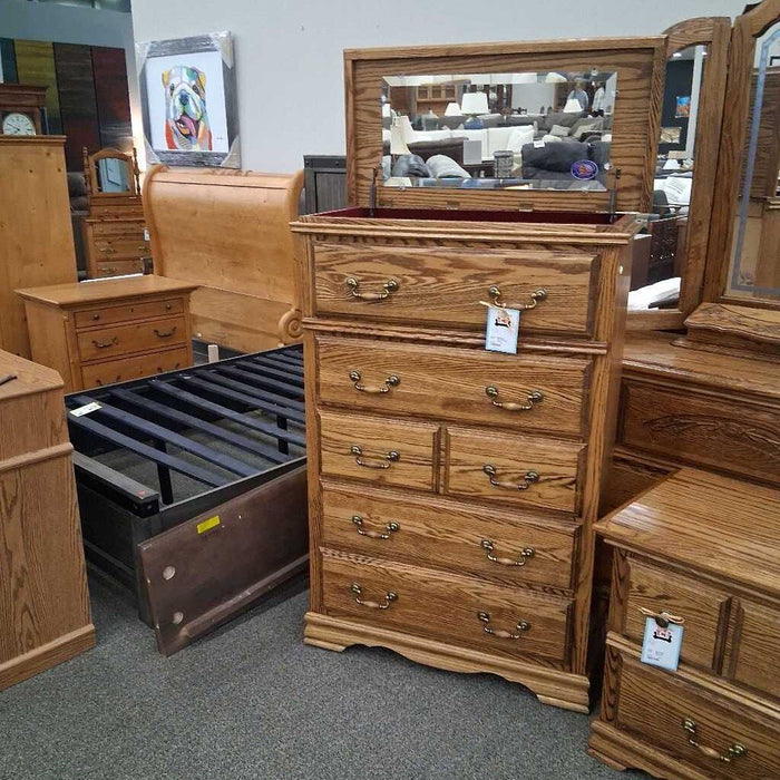 Oak Tallboy w/ Mirror & Jewelry Chest