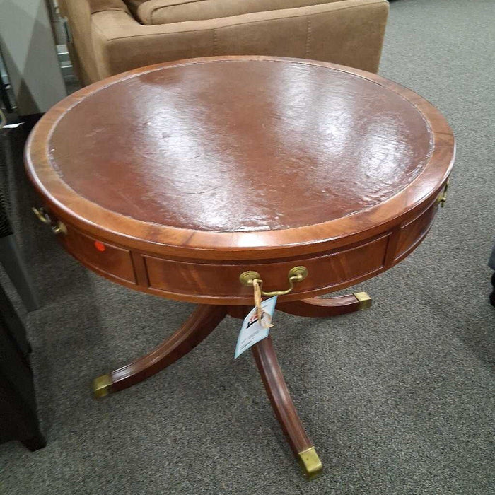 Vintage Leather Top Drum Table