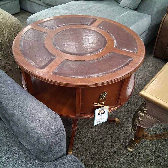 Vintage Leather Top Swivel Drum Table
