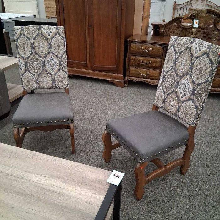 Pair of Gray & Brown Nailhead Chairs