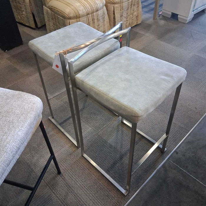 Pair of Gray & Metal Barstools