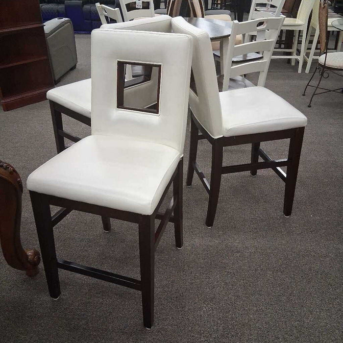 Set of 3 White & Wood Barstools