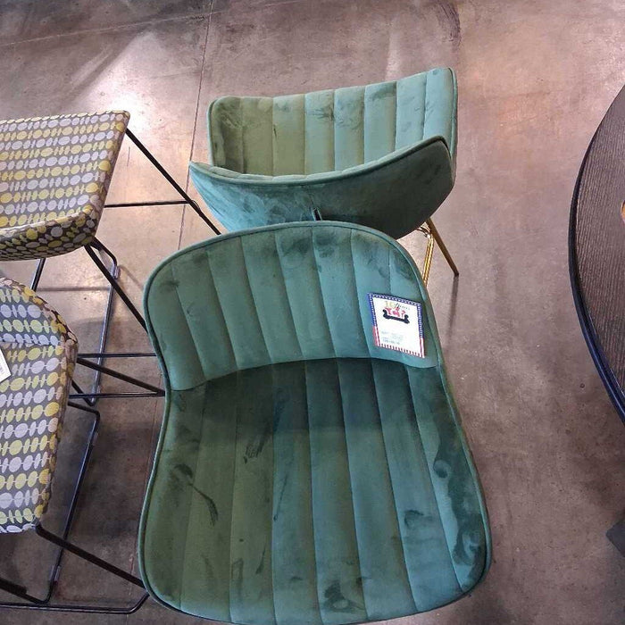 Pair of Gold & Grn Fabric Barstools