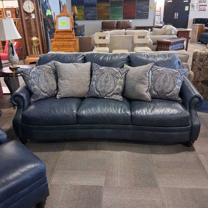 Blue Leather Sofa w/ Cusions