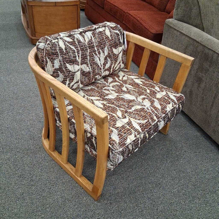 Pair of Oak Frame Brown Fabric Arm Chairs