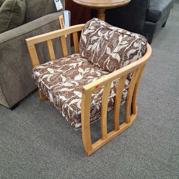 Pair of Oak Frame Brown Fabric Arm Chairs