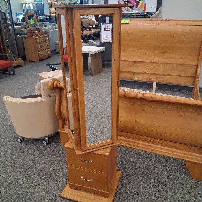 Oak Swivel Jewelry Cabinet w/ Mirrors