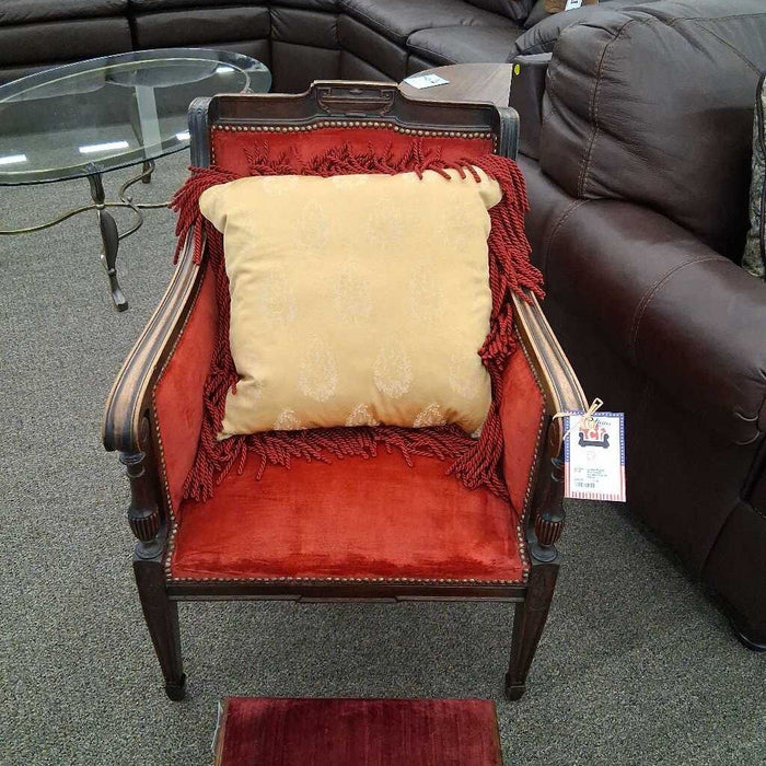 Red Velvet Accent Chair W/ Pillow