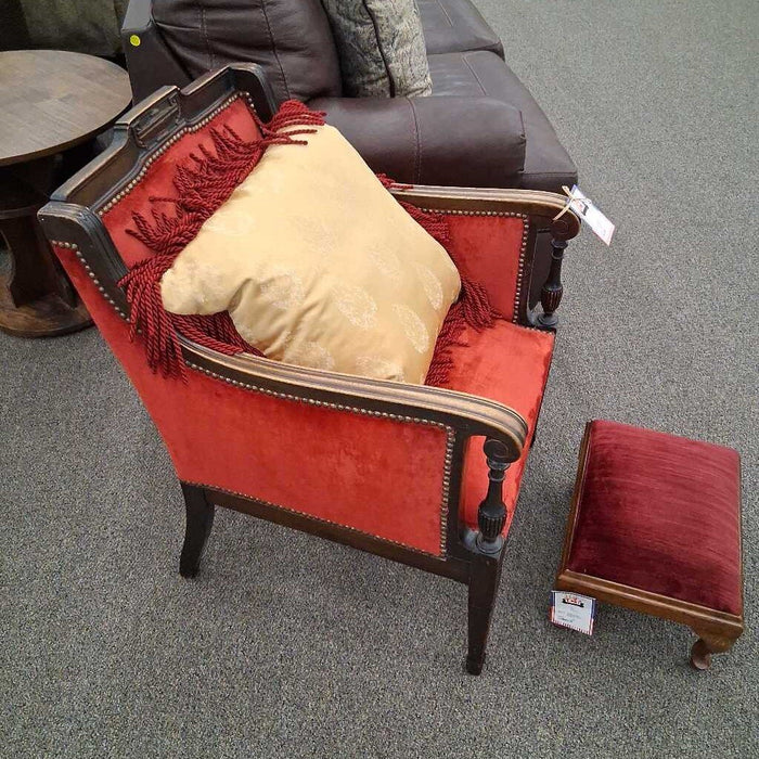 Red Velvet Accent Chair W/ Pillow