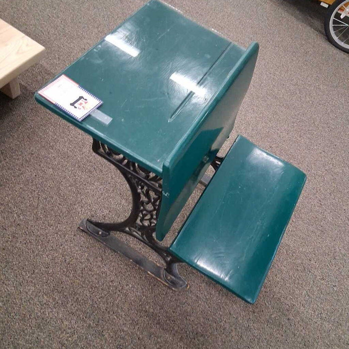Vintage Grn School Seat w/ Table