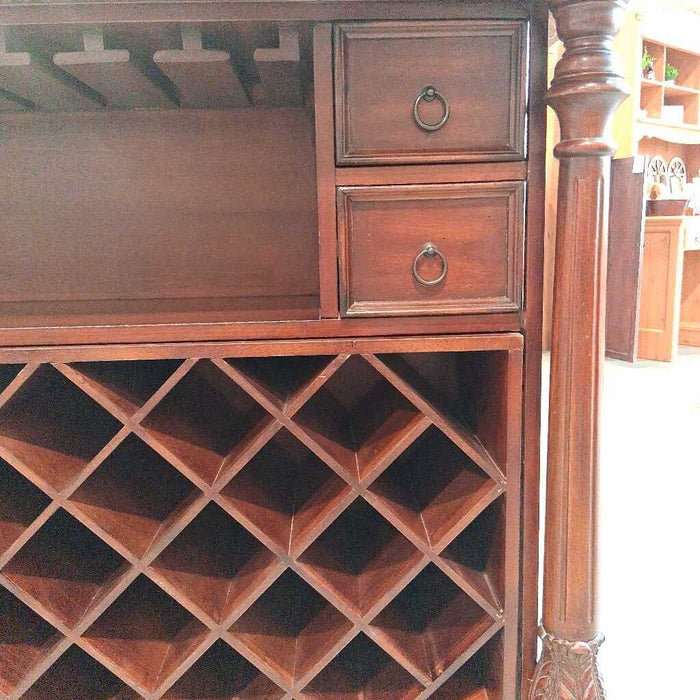 Granite Top Cherry Wood Bar w/ Wine Rack