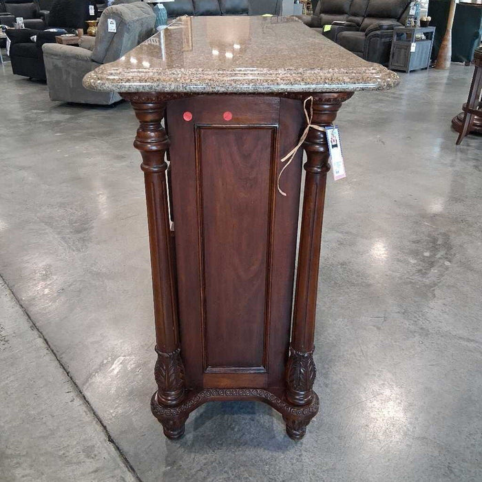 Granite Top Cherry Wood Bar w/ Wine Rack