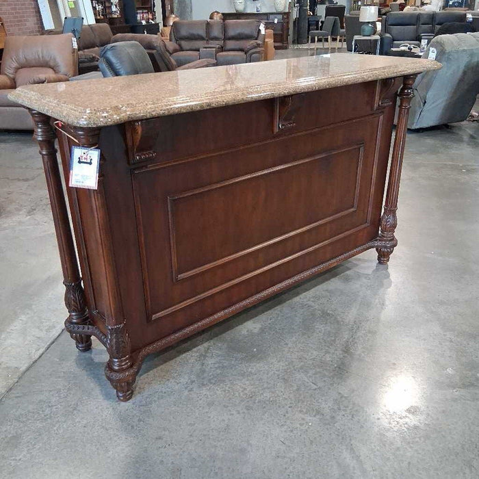 Granite Top Cherry Wood Bar w/ Wine Rack