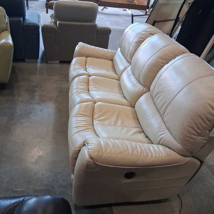 Cream Leather Power Rec Sofa