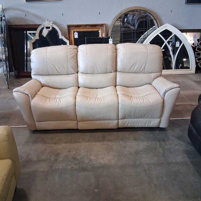 Cream Leather Power Rec Sofa
