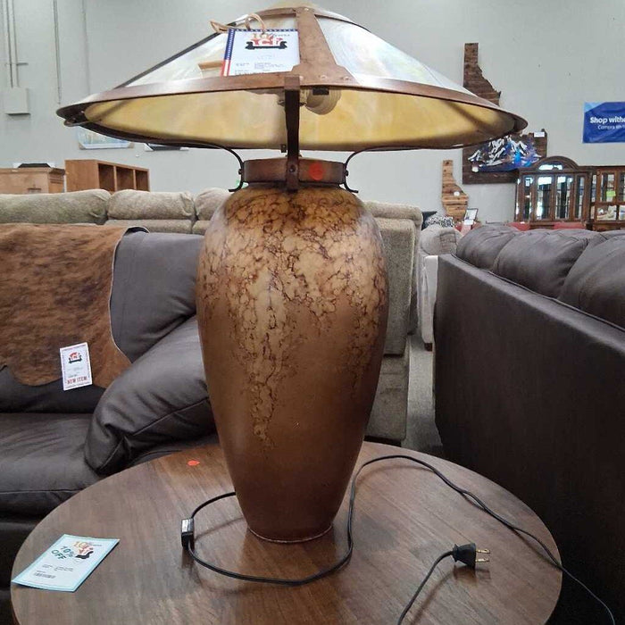 Copper Lamp w/ Pearlescent Glass Shade