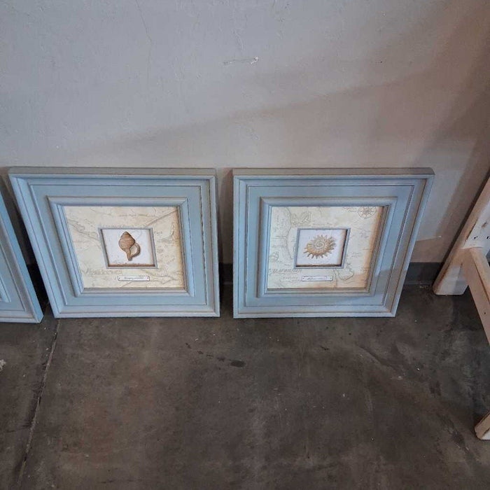 Set of 4 Blue Frame Shell Pictures