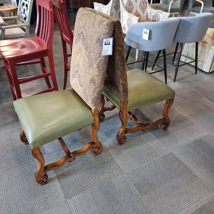 Pair of Grn Leather Dining Chairs