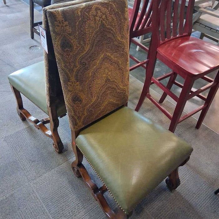 Pair of Grn Leather Dining Chairs