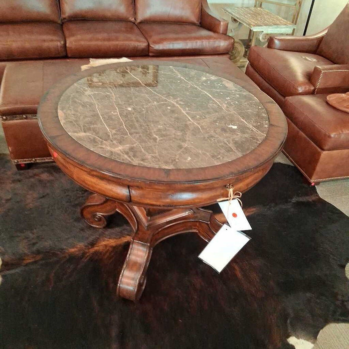 Marge Carson Marble Top Walnut Center Table
