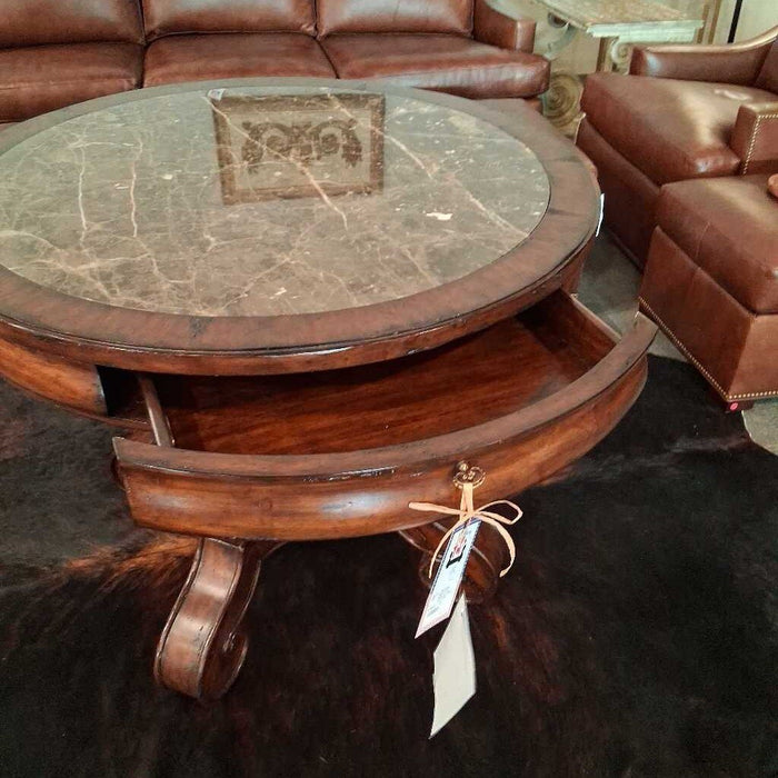 Marge Carson Marble Top Walnut Center Table