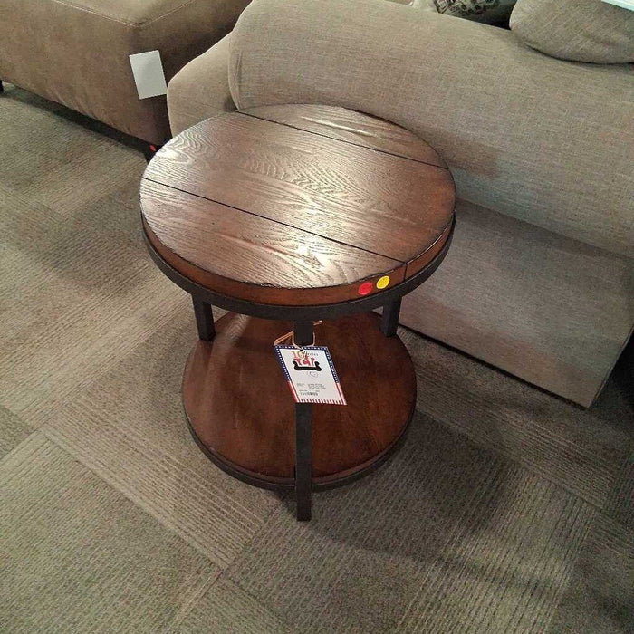 Round Wood & Metal Side Table
