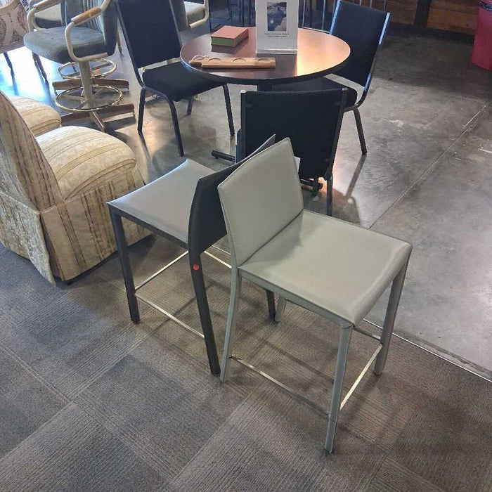 Modern Designs Pair Of Gray Leather Barstools