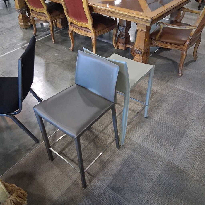 Modern Designs Pair Of Gray Leather Barstools