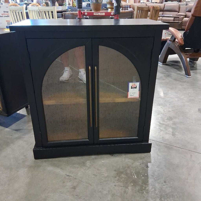 Black Glass Front Low Cabinet