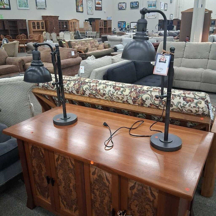 Pair Of Black Metal Lamps