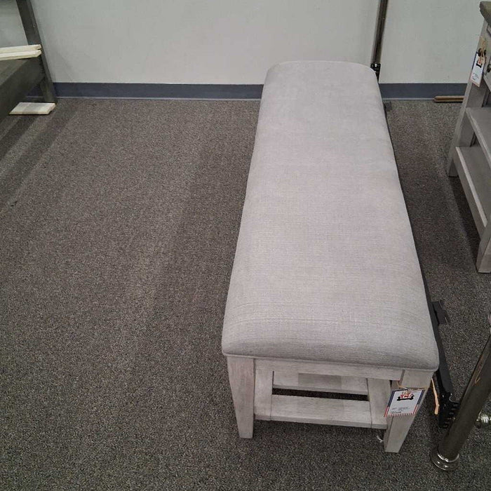 Large Gray & White Uphostered Bench