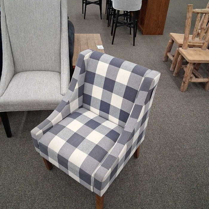 Plaid Blue & White Accent Chair