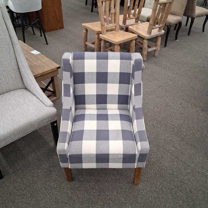 Plaid Blue & White Accent Chair
