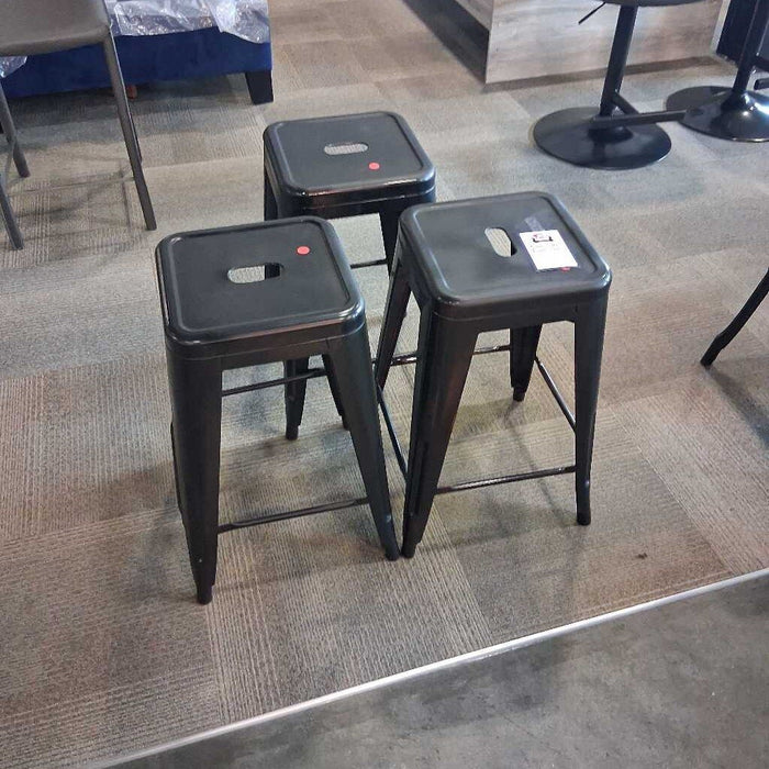 Set of 3 Black Metal Barstools