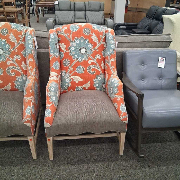 Custom Orange Pattern Wingback Chair