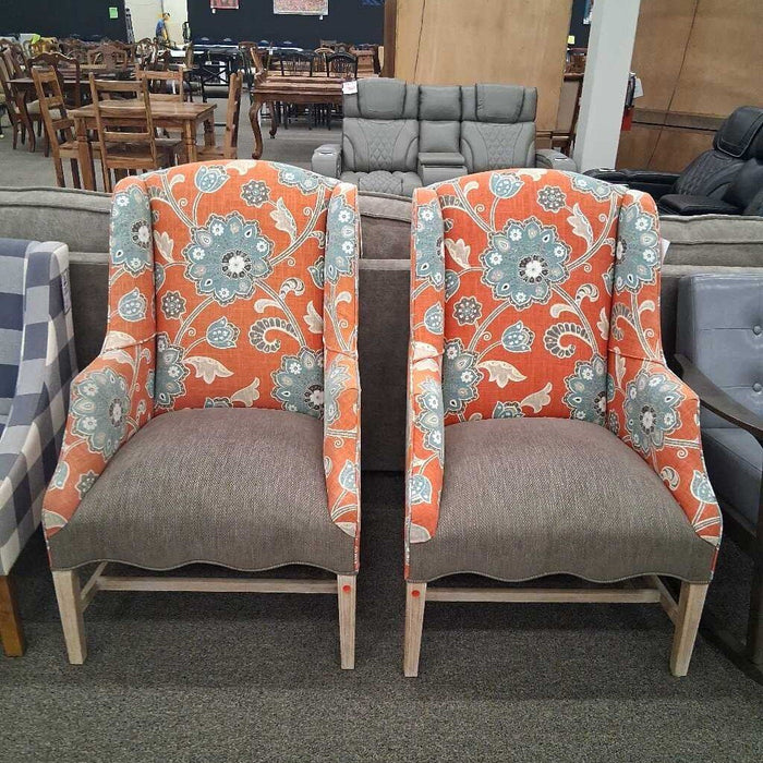 Custom Orange Pattern Wingback Chair