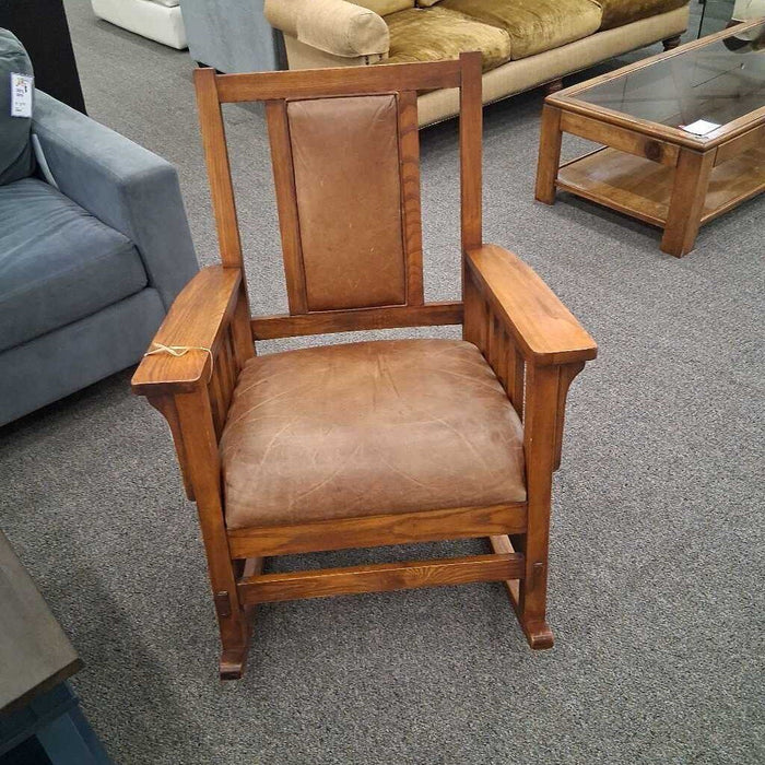 Leather Mission Style Wood Rocker
