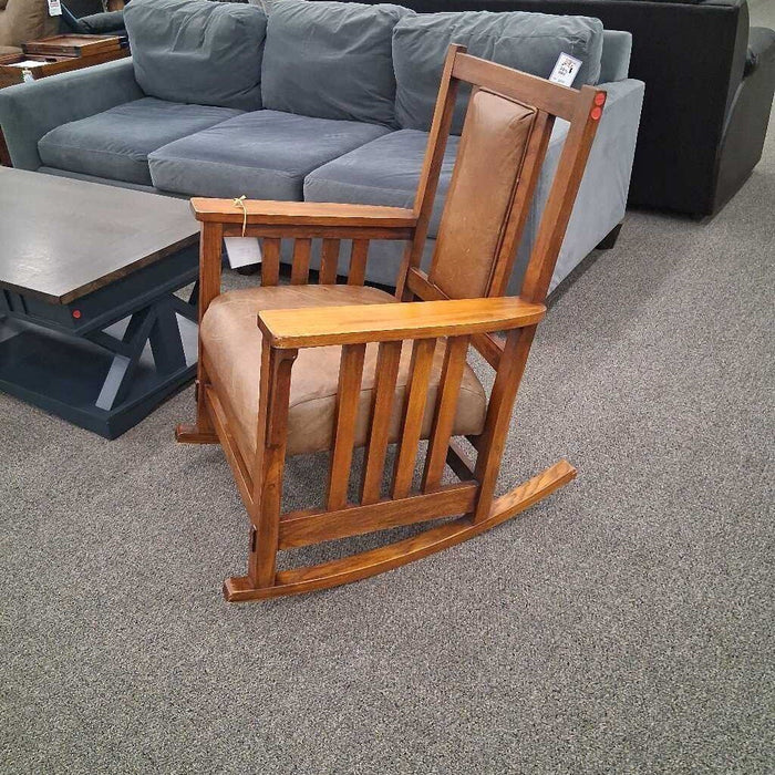 Leather Mission Style Wood Rocker