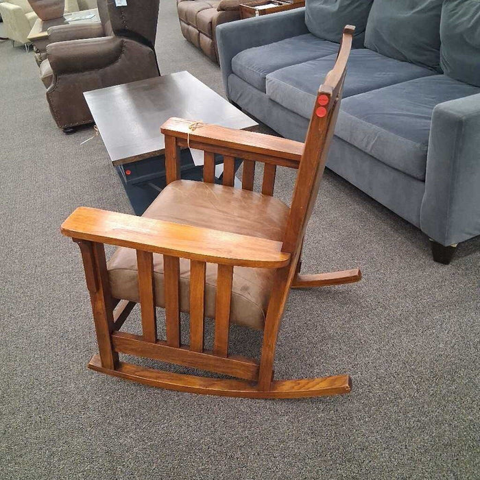Leather Mission Style Wood Rocker