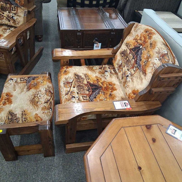 Rustic Wood Frame Chair w/ Otto