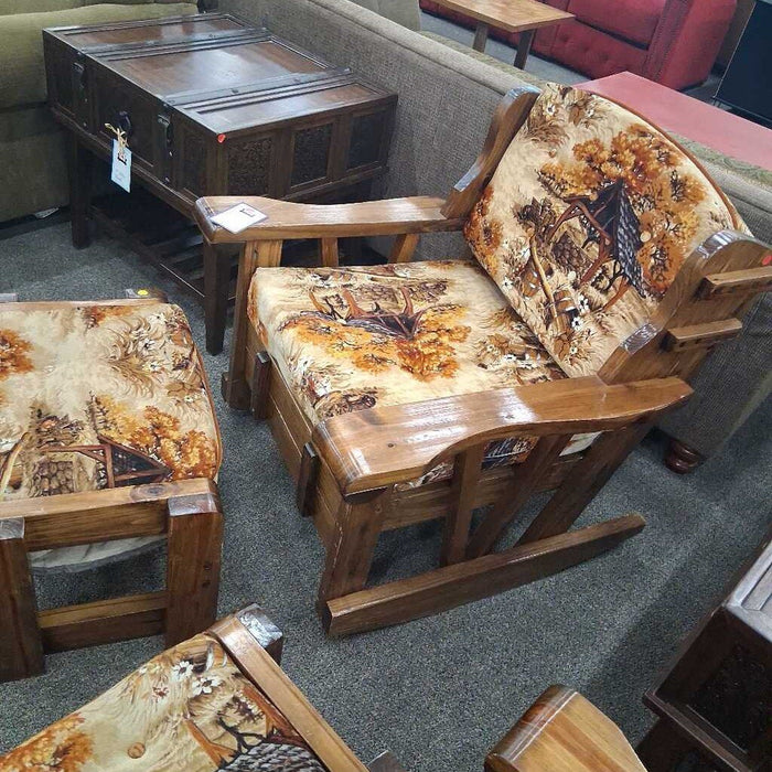 Rustic Wood Frame Rocker w/ Otto