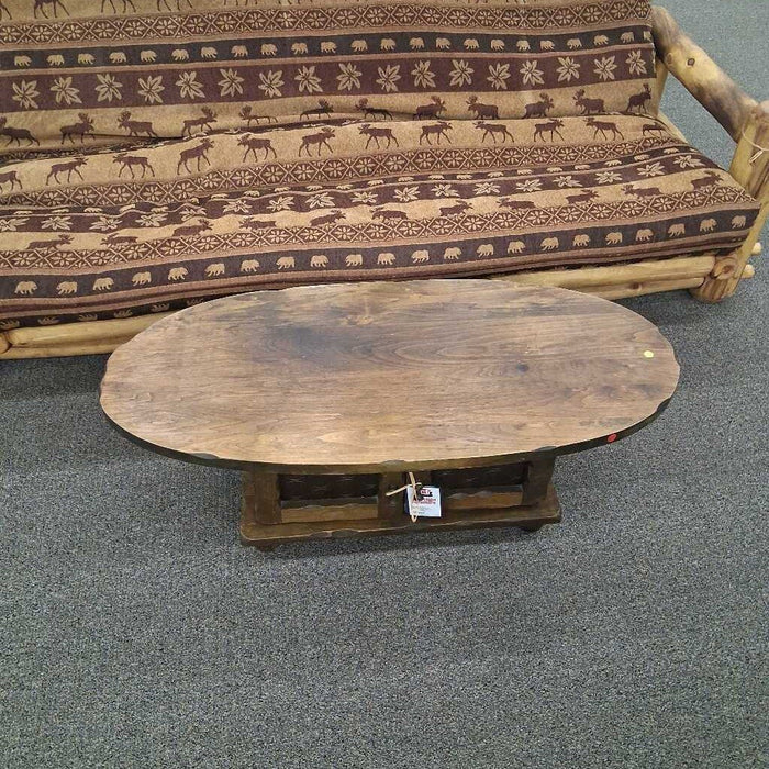 Rustic Oval Coffee Table w/ Cabinet